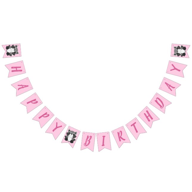 Raccoon Birthday Party Pink Bunting Flags (All)
