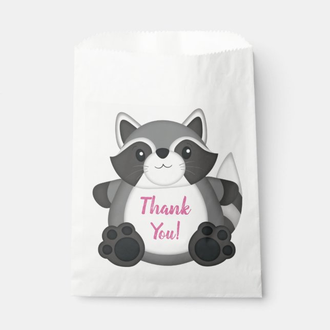 Raccoon Birthday Party Pink Favor Bag (Front)