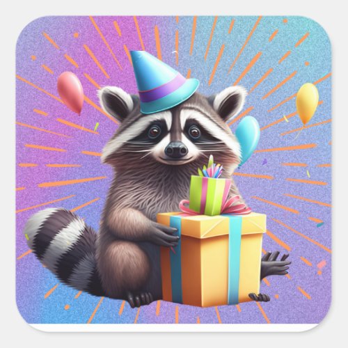 Raccoon Birthday Square Sticker