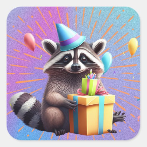 Raccoon Birthday Square Sticker