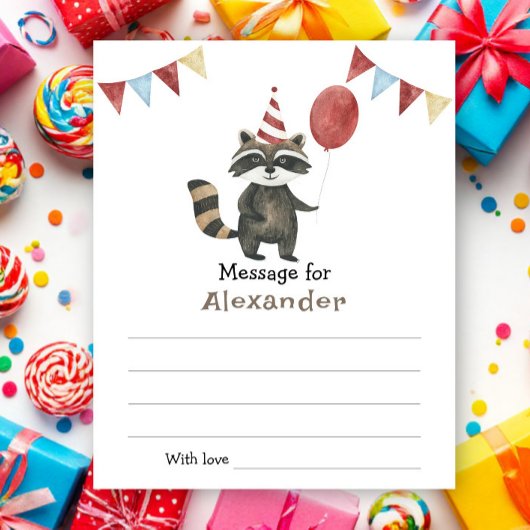 Raccoon birthday time capsule message
