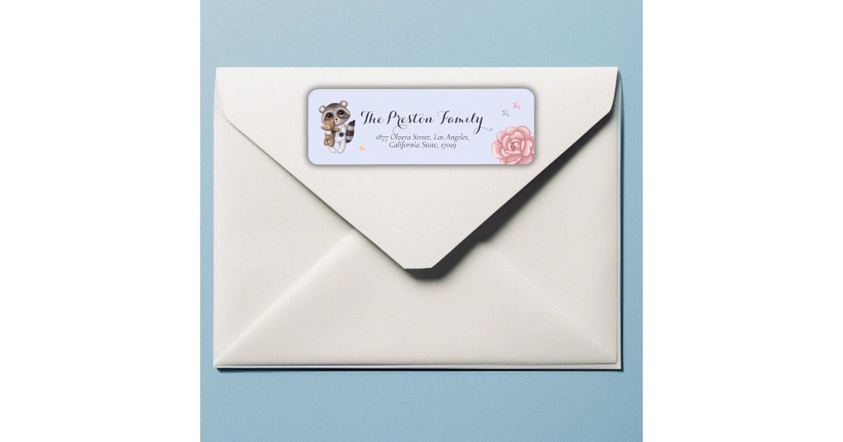 Raccoon Blue Baby Shower Return Address Label | Zazzle