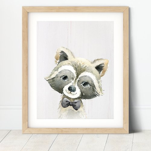 Raccoon Bowtie Woodland Nursery Art Print