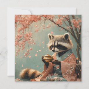 Raccoon Buddha: Peaceful Tea Under Cherry Tree Holiday Card