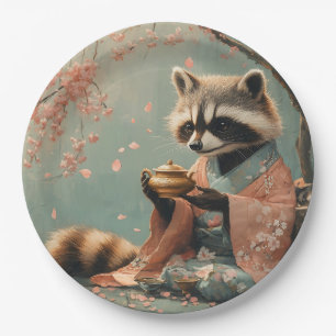 Raccoon Buddha: Peaceful Tea Under Cherry Tree Paper Plates