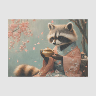 Raccoon Buddha: Peaceful Tea Under Cherry Tree Tissue Paper