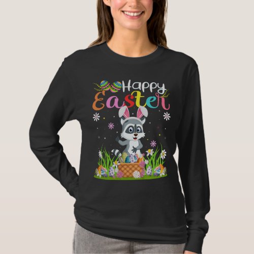 Raccoon Bunny Egg Hunting Funny Raccoon Happy East T_Shirt