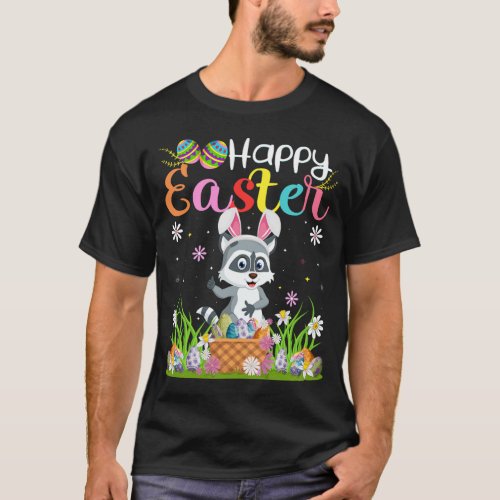 Raccoon Bunny Egg Hunting Funny Raccoon Happy East T_Shirt