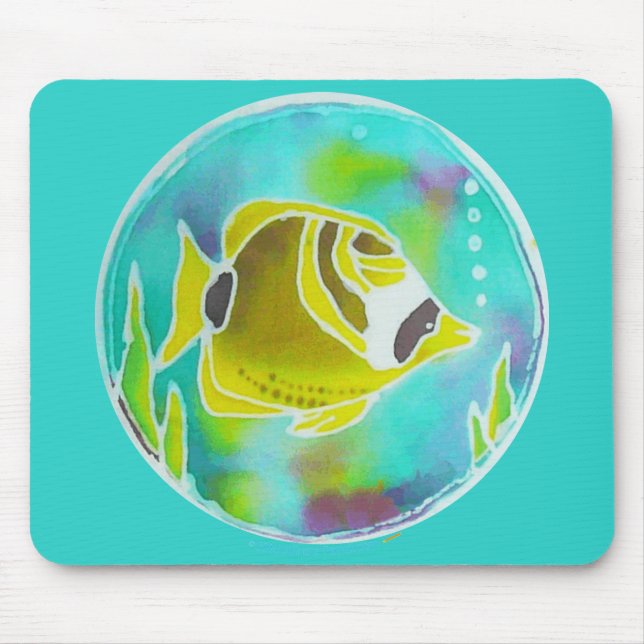 Raccoon Butterfly Fish Batik Art Mouse Pad (Front)