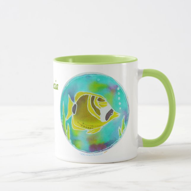 Raccoon Butterfly Fish Batik Personalized Name Mug (Right)