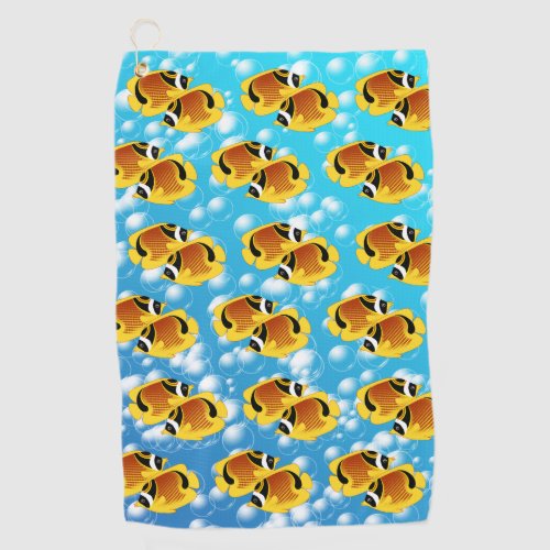 Raccoon Butterflyfish in Bubbly Water Golf Towel