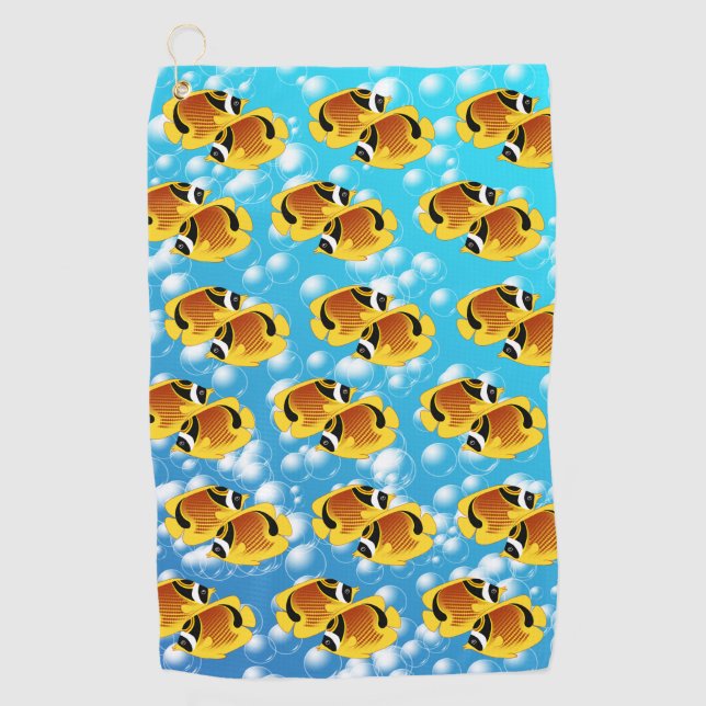 Raccoon Butterflyfish in Bubbly Water Golf Towel (Front)