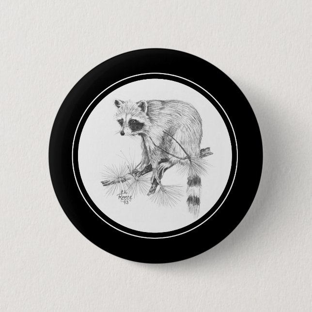 Raccoon Button in pencil (Front)