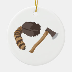Raccoon Cap & Axe Ceramic Ornament
