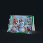 Raccoon, Cardinal, Snowman Blank Greeting Card<br><div class="desc">Snow winter days call for making a snowman... and what is more fun than making with friends. I call it "WINTER FUN".   Image from my original art.</div>