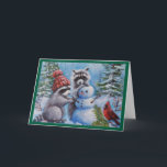 Raccoon, Cardinal, Snowman Blank Greeting Card<br><div class="desc">Snow winter days call for making a snowman... and what is more fun than making with friends. I call it "WINTER FUN".   Image from my original art.</div>