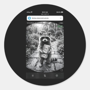 Raccoon Cash Door Camera Meme Design Classic Round Sticker