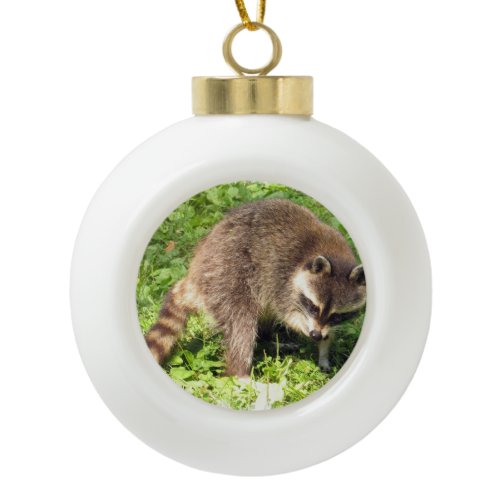 Raccoon Ceramic Ball Christmas Ornament