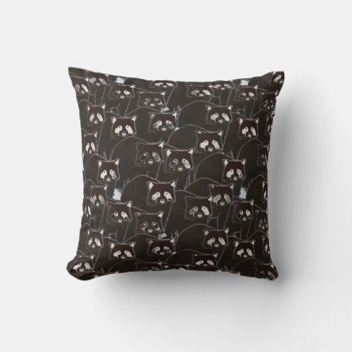 Raccoon Chalk Pattern Design Throw Pillow