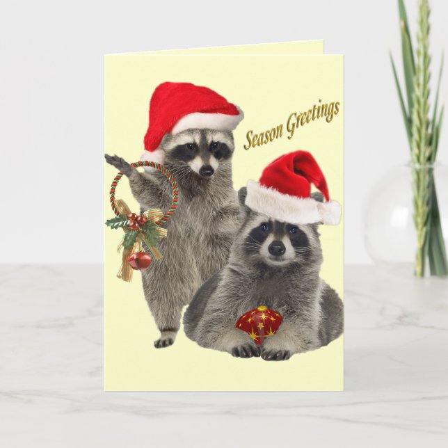 Raccoon Christmas A Time For Fun Holiday Card (Front)