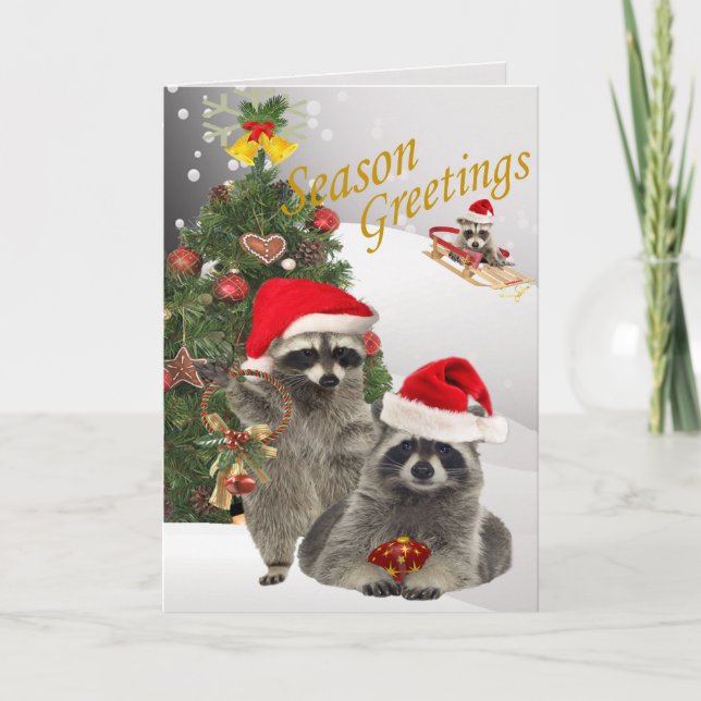 Raccoon Christmas A Time For Fun Holiday Card (Front)