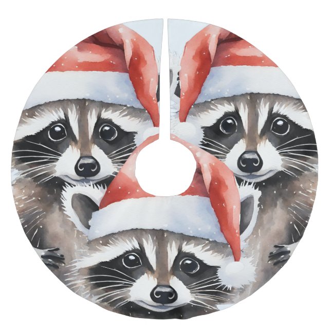Raccoon Christmas Brushed Polyester Tree Skirt (Front)