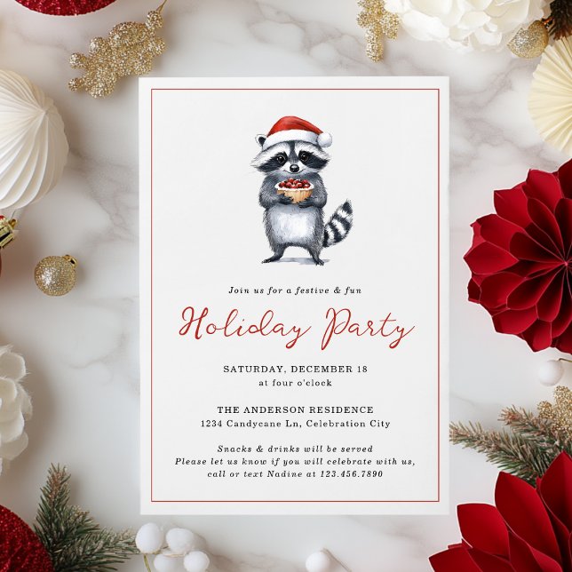Raccoon Christmas Cute Holiday Party Invitation (Creator Uploaded)