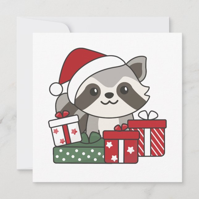Raccoon Christmas Gift Winter Raccoons Holiday Card (Front)