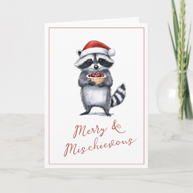 Raccoon Christmas Greetings Cute Holiday Card (Front)