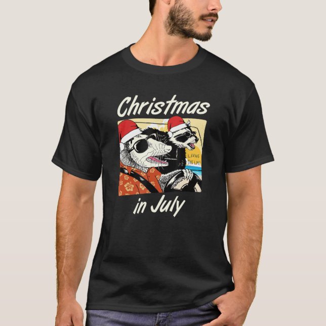Raccoon Christmas in July Tropical Summer T-Shirt (Front)