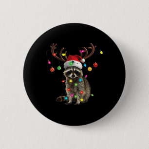 Raccoon Christmas Lights Funny Xmas Party Family M Button