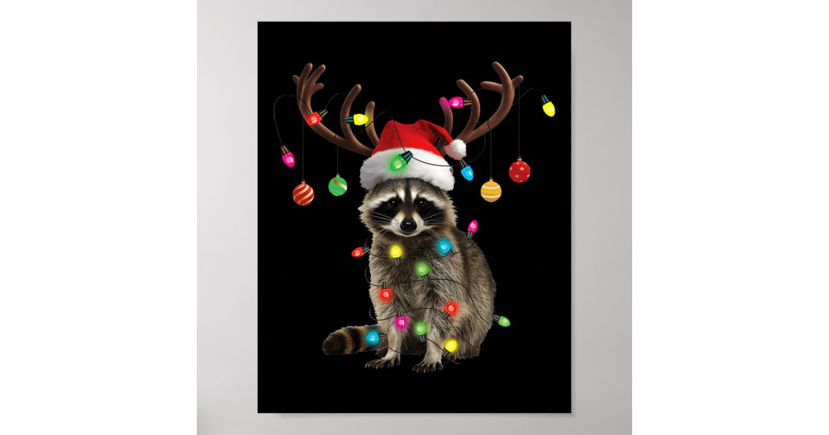 Raccoon Christmas Lights Funny Xmas Party Family M Poster | Zazzle
