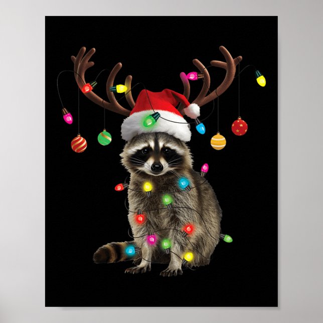 Raccoon Christmas Lights Funny Xmas Party Family M Poster (Front)