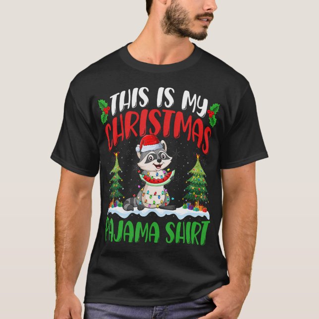 Raccoon Christmas 	 Shirt Raccoon Xmas Lights Tree (Front)