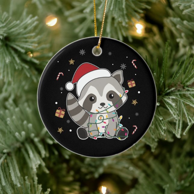 Raccoon Christmas Snow Winter Raccoons Adult Cloth Ceramic Ornament (Tree)