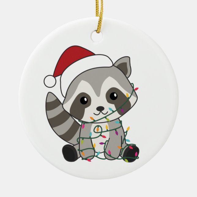Raccoon Christmas Snow Winter Raccoons Adult Cloth Ceramic Ornament (Front)