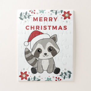 Raccoon Christmas Snow Winter Raccoons Jigsaw Puzzle