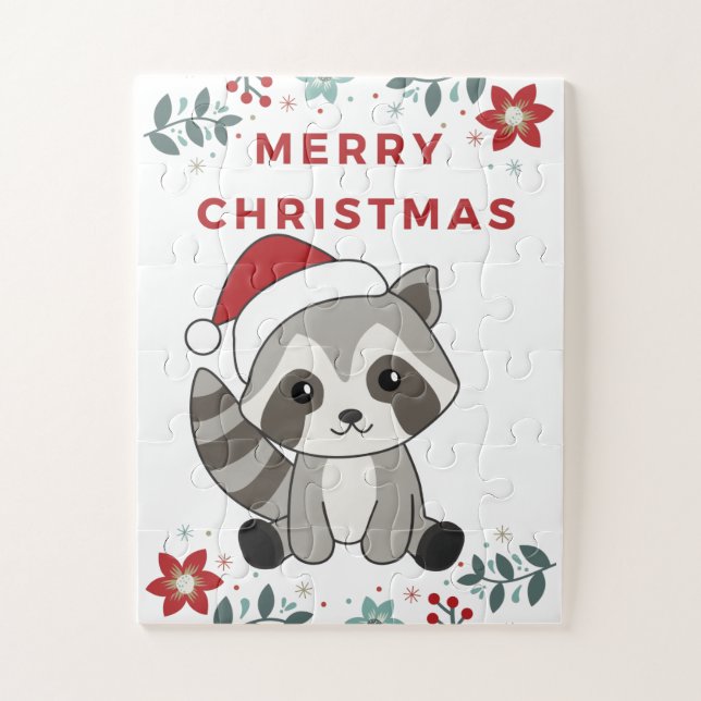 Raccoon Christmas Snow Winter Raccoons Jigsaw Puzzle (Vertical)