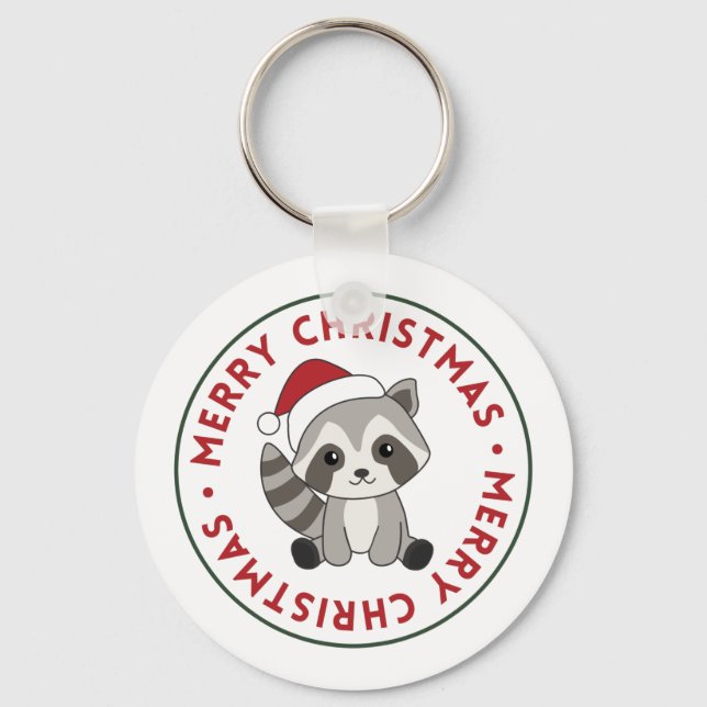 Raccoon Christmas Snow Winter Raccoons Keychain (Front)