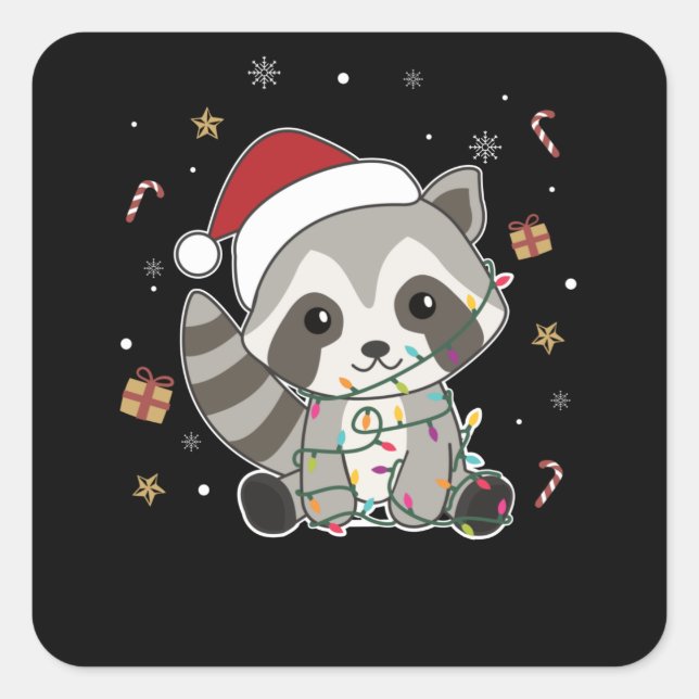 Raccoon Christmas Snow Winter Raccoons Square Sticker (Front)