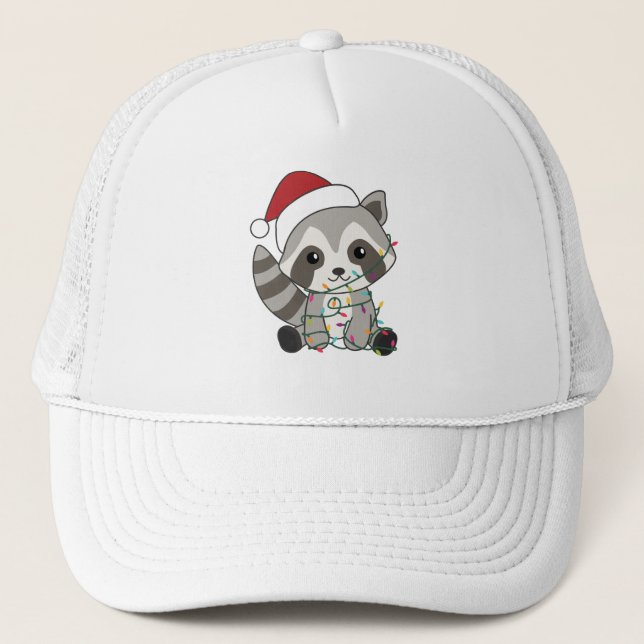 Raccoon Christmas Snow Winter Raccoons Trucker Hat (Front)