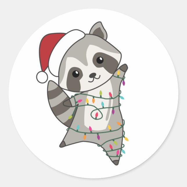 Raccoon Christmas Snow Winter Raccoons Trucker Hat Classic Round Sticker (Front)