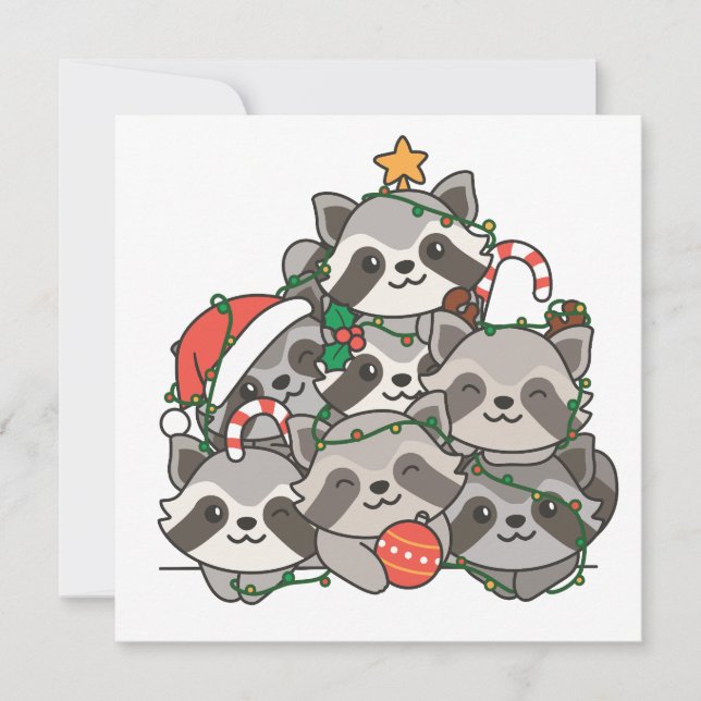 Raccoon Christmas Tree Funny Animal Christmas Holiday Card (Front)