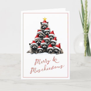 Raccoon Christmas Tree Greetings Cute Holiday Card