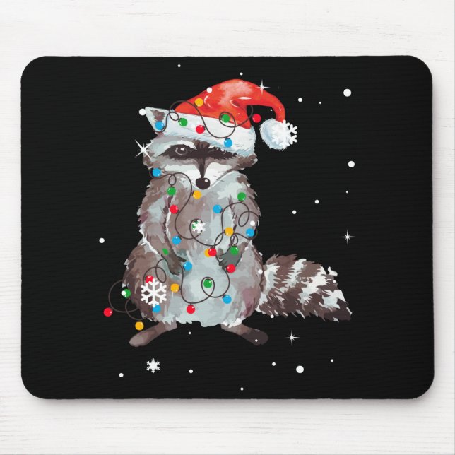 Raccoon Christmas Tree Lights Pajama Raccoon Lover Mouse Pad (Front)