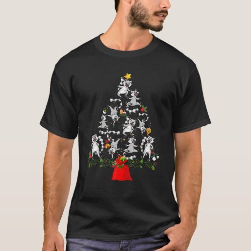 Raccoon Christmas Tree Lights Pajama Raccoon Lover T_Shirt