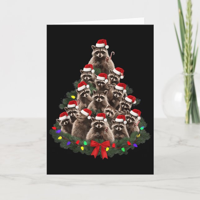 Raccoon Christmas Tree Lights Pajama Racoon Lover  Card (Front)