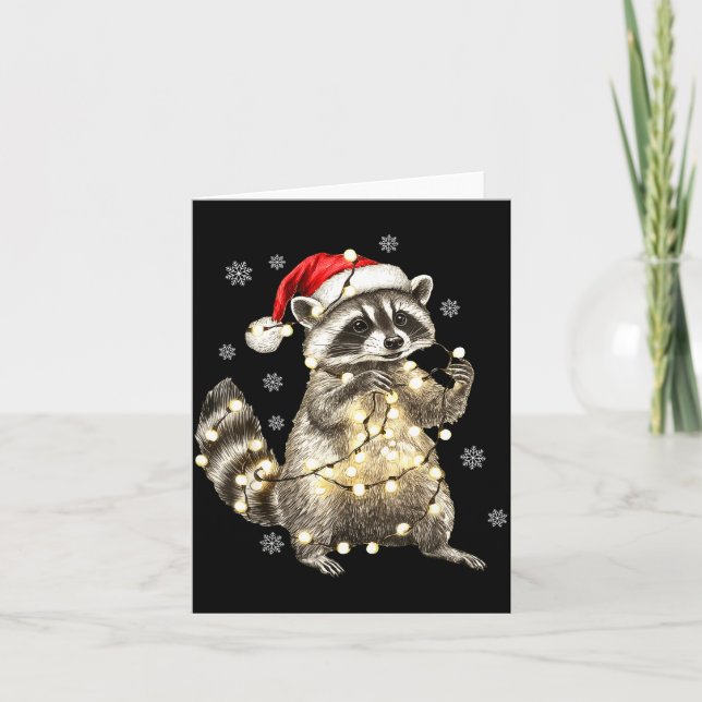 Raccoon Christmas Tree Lights Pajama Racoon Lover  Card (Front)