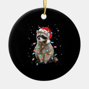 Raccoon Christmas Tree Lights Pajama Racoon Lover Ceramic Ornament
