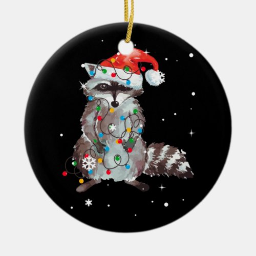 Raccoon Christmas Tree Lights Pajama Racoon Lover Ceramic Ornament